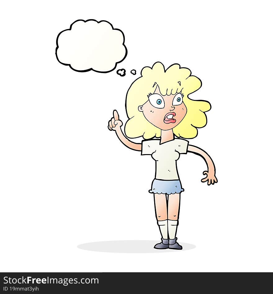 cartoon woman making point with thought bubble