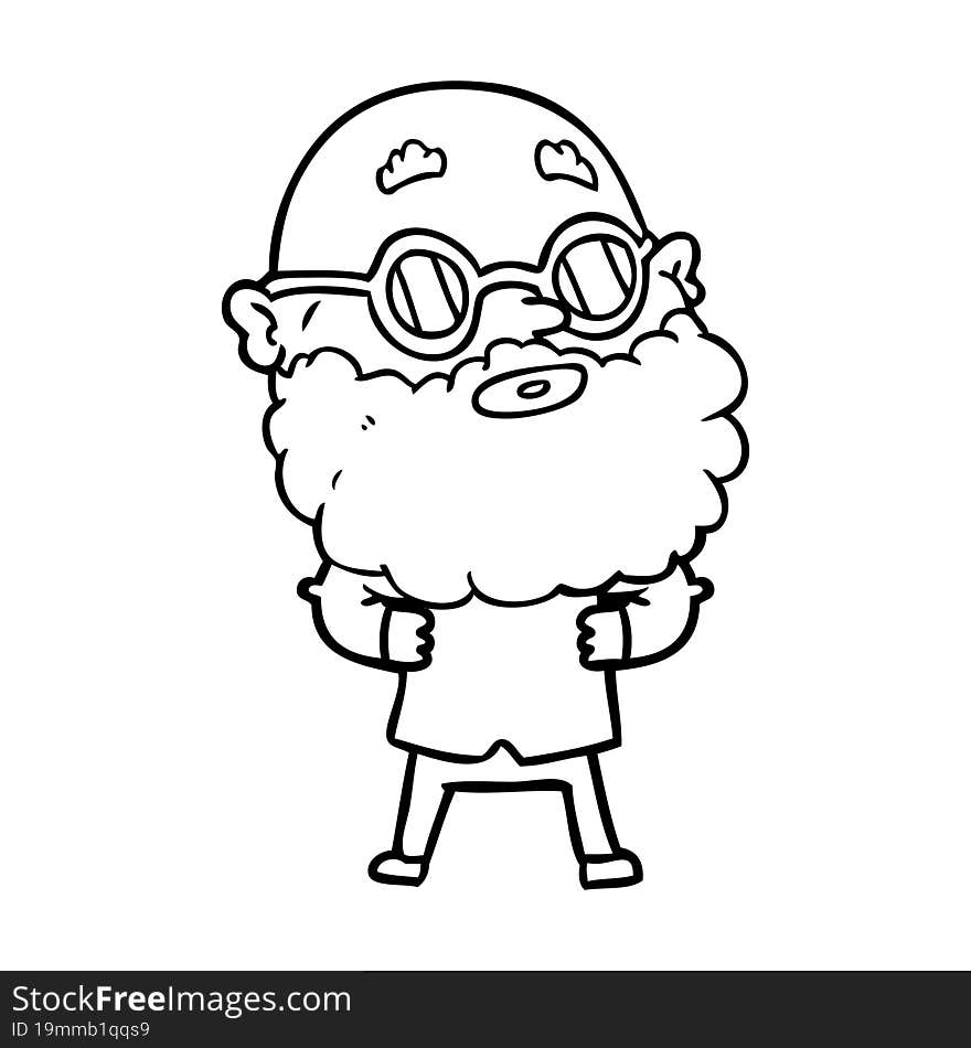 cartoon curious man with beard and glasses. cartoon curious man with beard and glasses