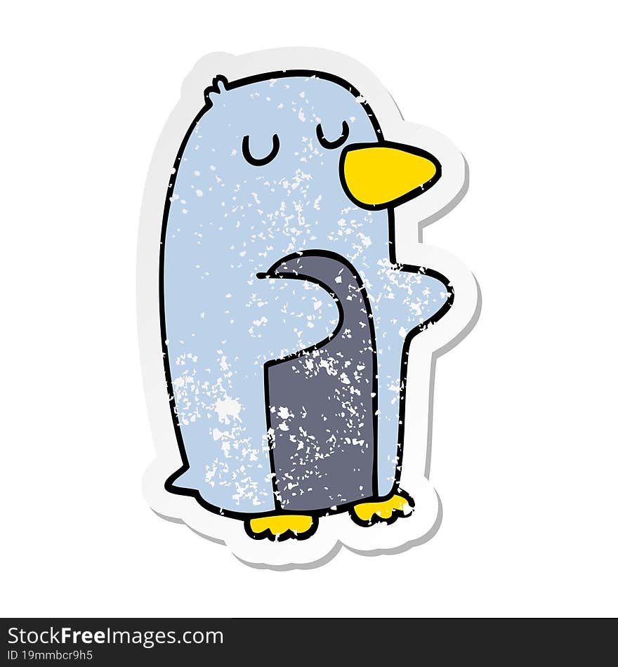 distressed sticker of a cartoon penguin