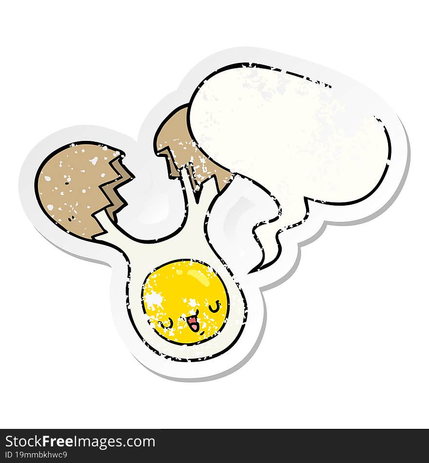 cartoon cracked egg and speech bubble distressed sticker