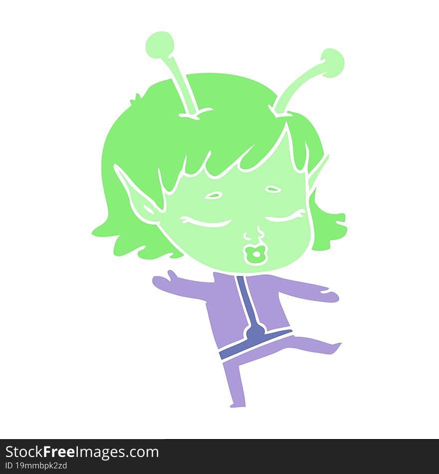 flat color style cartoon alien girl