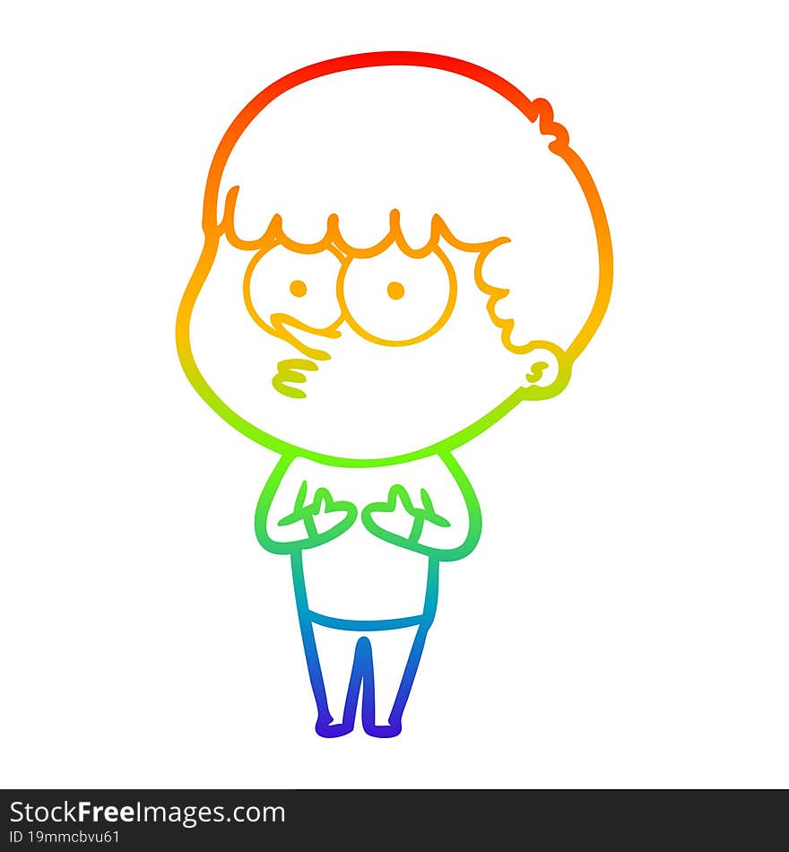 rainbow gradient line drawing cartoon curious boy