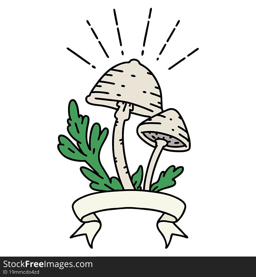 Banner With Tattoo Style Mushrooms