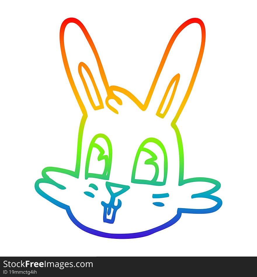 rainbow gradient line drawing of a cartoon bunny face