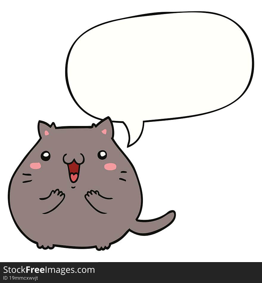 happy cartoon cat with speech bubble. happy cartoon cat with speech bubble