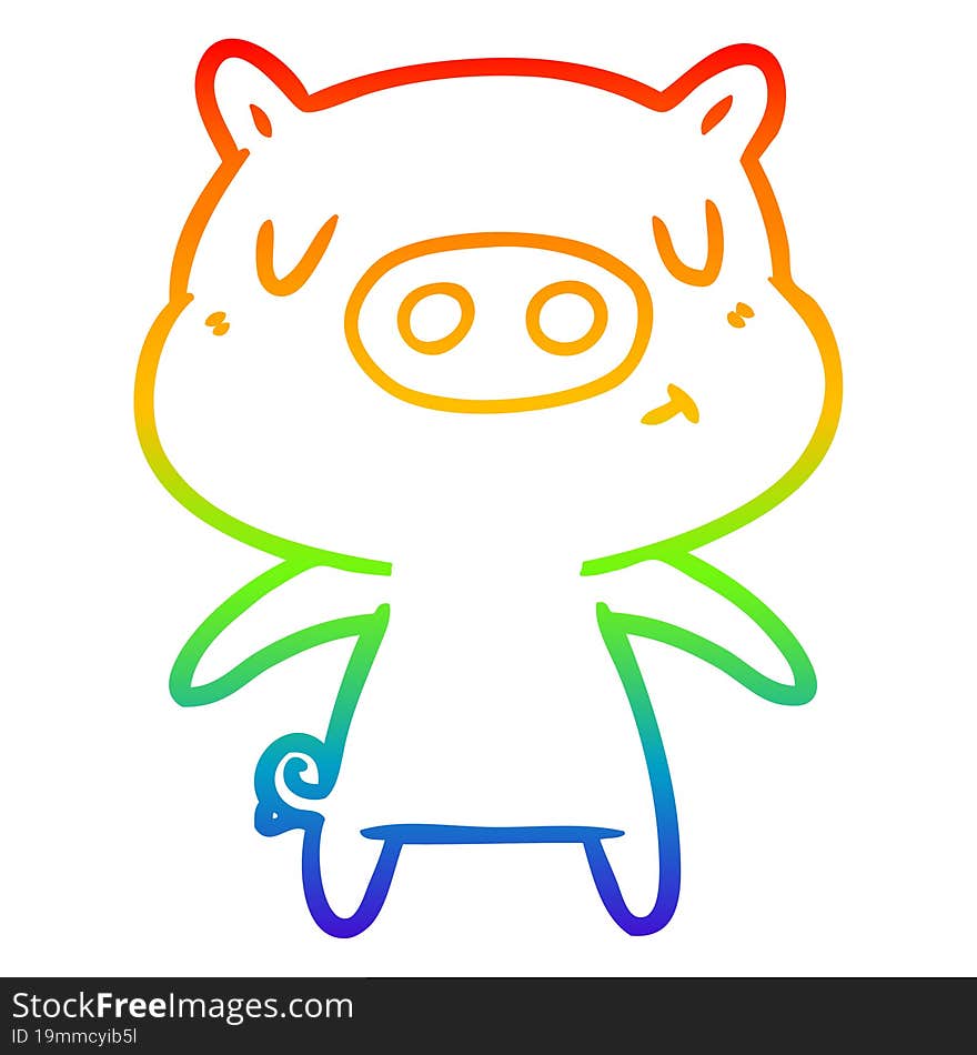 rainbow gradient line drawing of a cartoon content pig