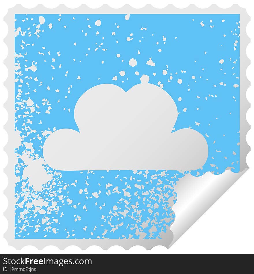 distressed square peeling sticker symbol of a white cloud