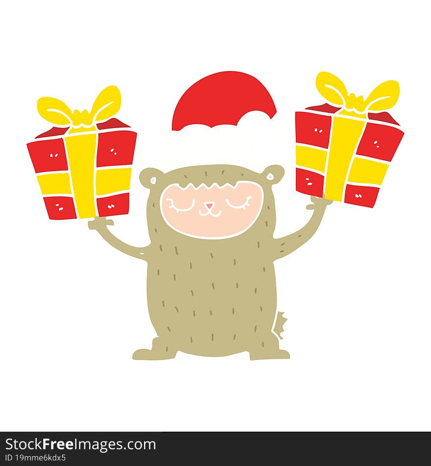 Flat Color Style Cartoon Christmas Bear