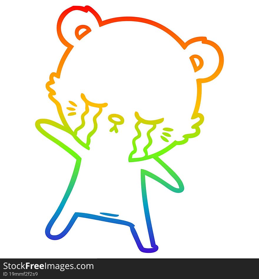 rainbow gradient line drawing crying cartoon bear