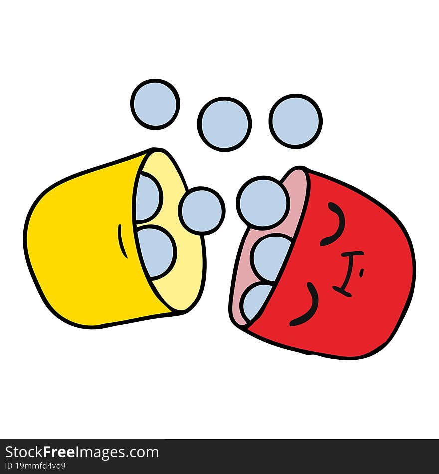 freehand drawn cartoon of a smiling pill