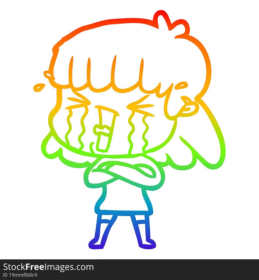 Rainbow Gradient Line Drawing Cartoon Woman In Tears