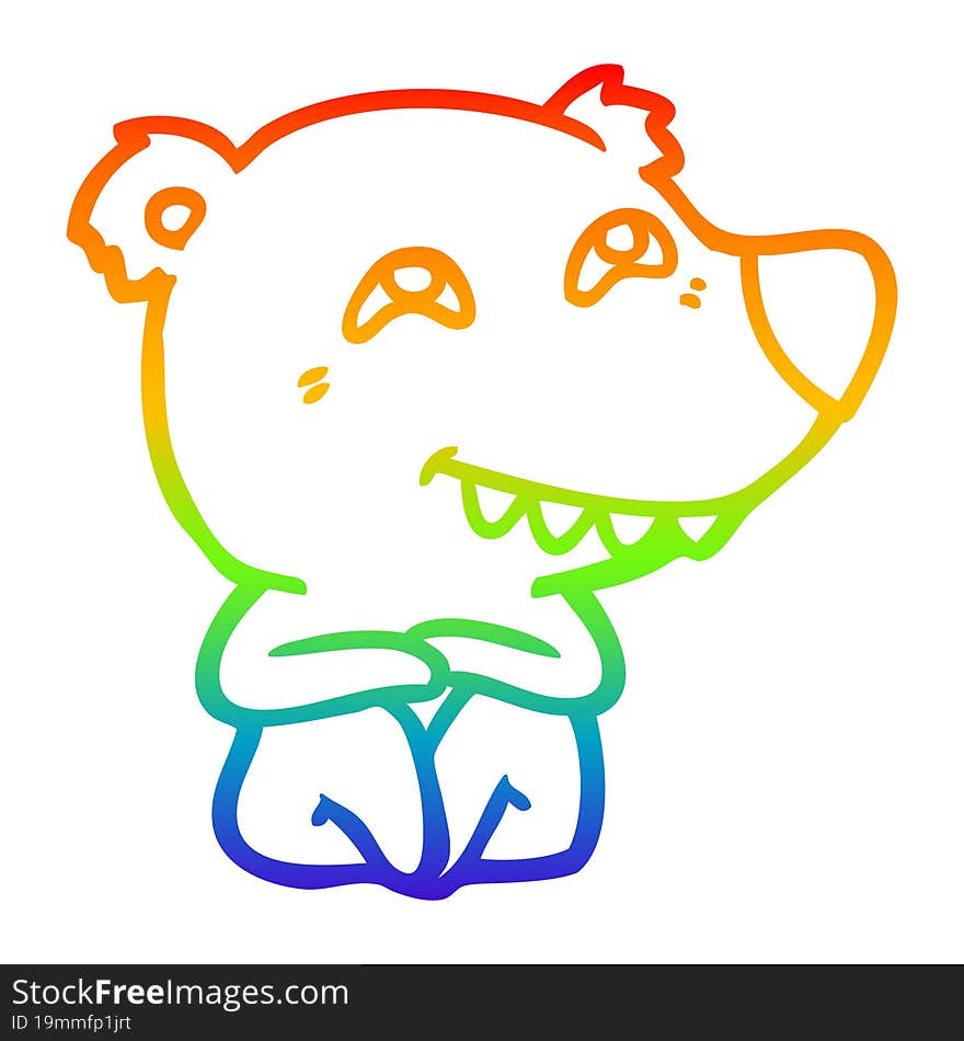 rainbow gradient line drawing cartoon polar bear showing teeth