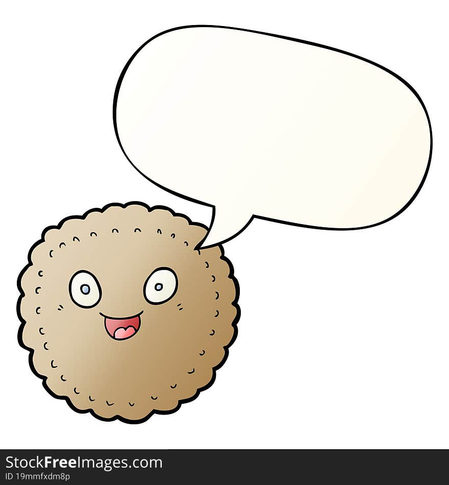 cartoon biscuit and speech bubble in smooth gradient style