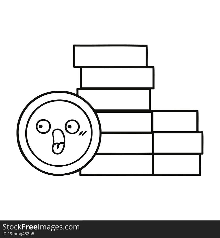 line drawing cartoon of a coins. line drawing cartoon of a coins