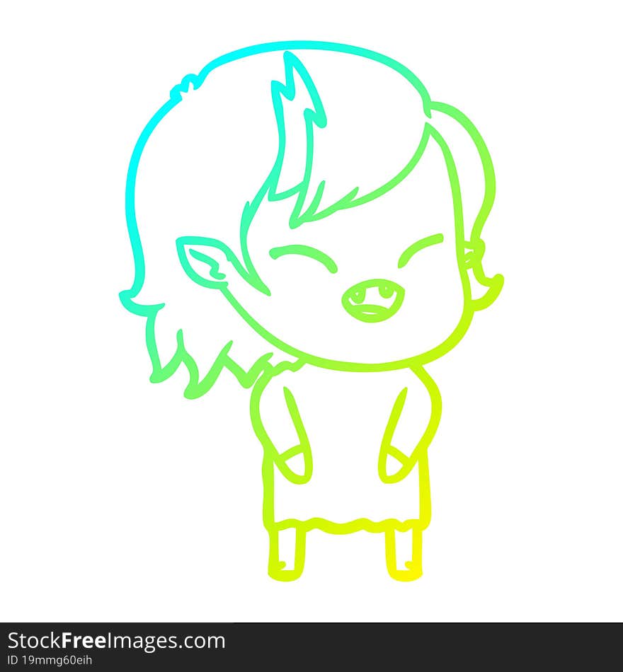 cold gradient line drawing cartoon laughing vampire girl