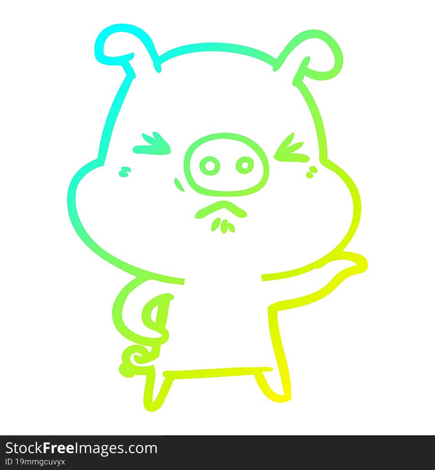 cold gradient line drawing of a cartoon angry pig