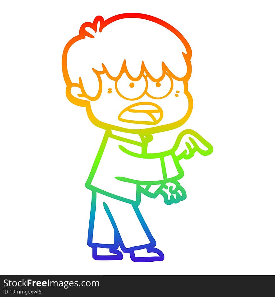 rainbow gradient line drawing worried cartoon boy