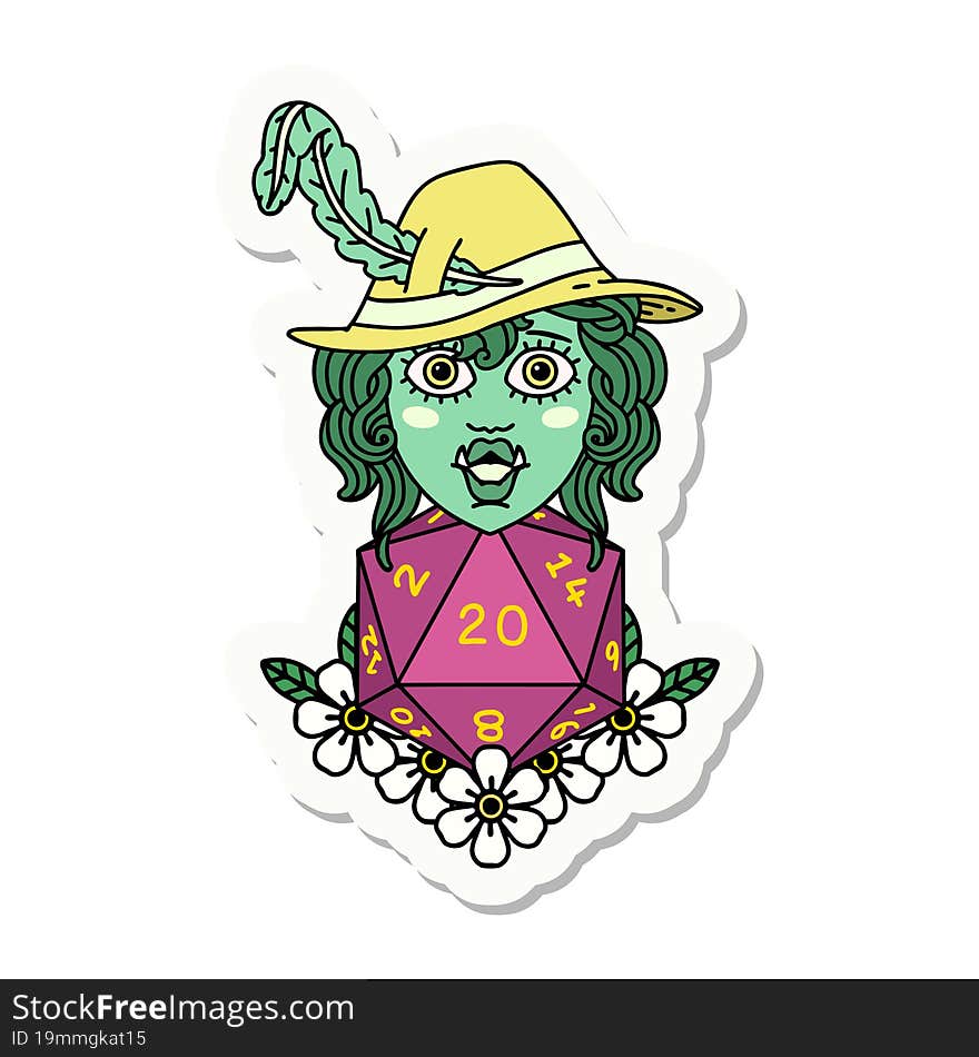 Half Orc Bard With Natural Twenty Dice Roll  Sticker