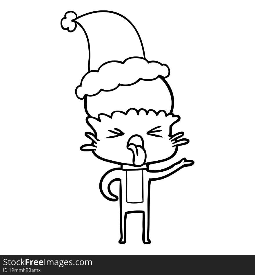 Disgusted Line Drawing Of A Alien Wearing Santa Hat