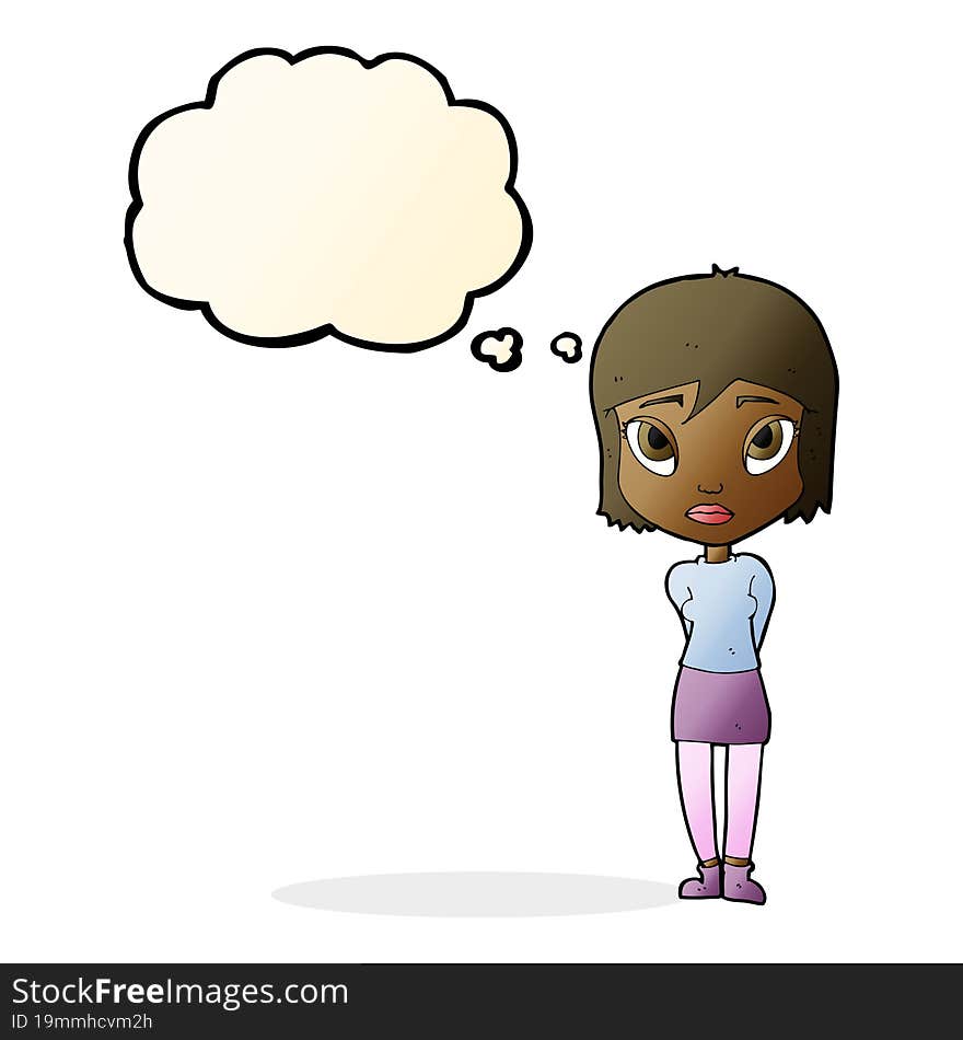 cartoon shy girl with thought bubble