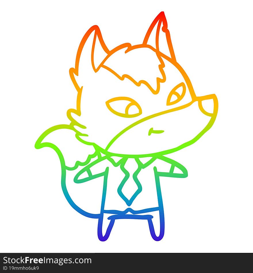 Rainbow Gradient Line Drawing Friendly Cartoon Wolf Manager