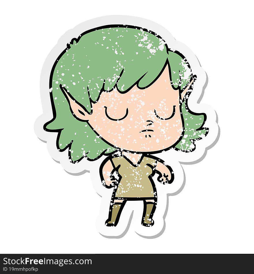 Distressed Sticker Of A Cartoon Elf Girl