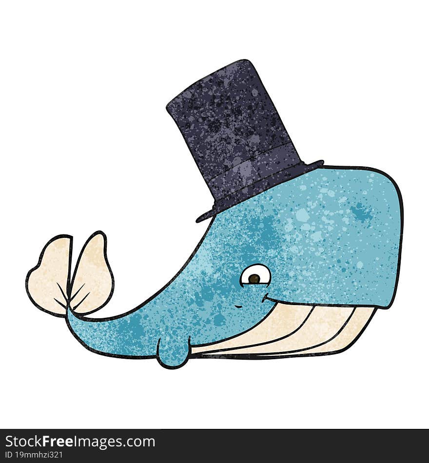 textured cartoon whale in top hat