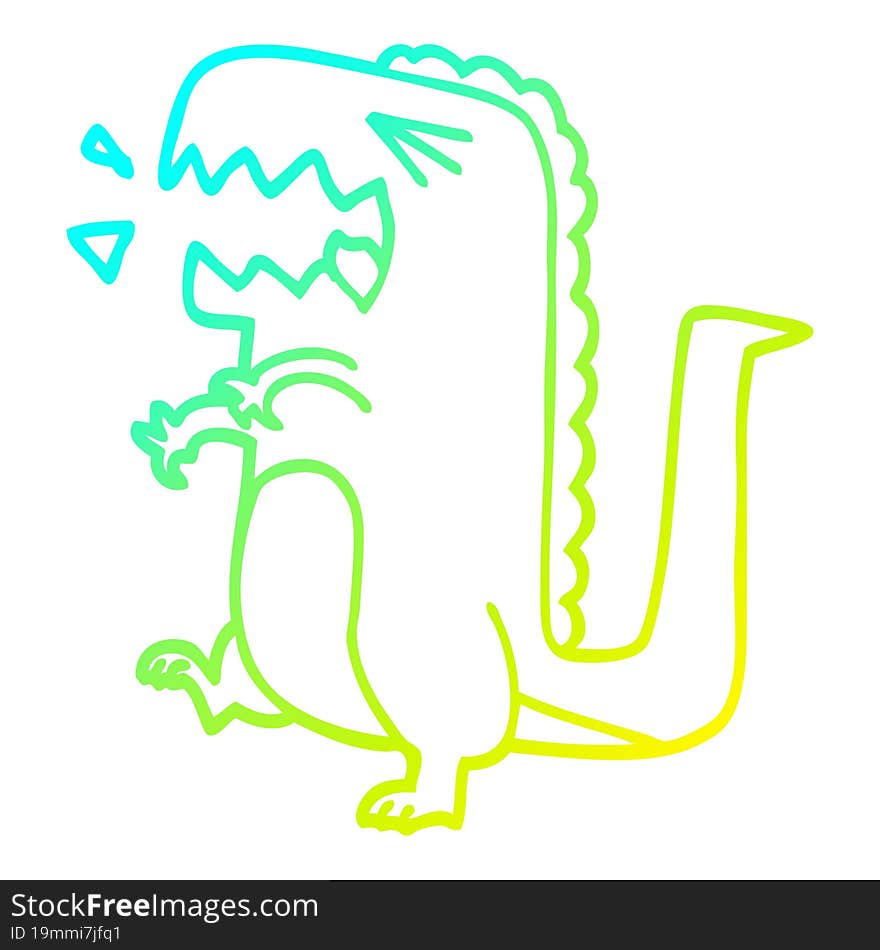 cold gradient line drawing of a cartoon roaring dinosaur