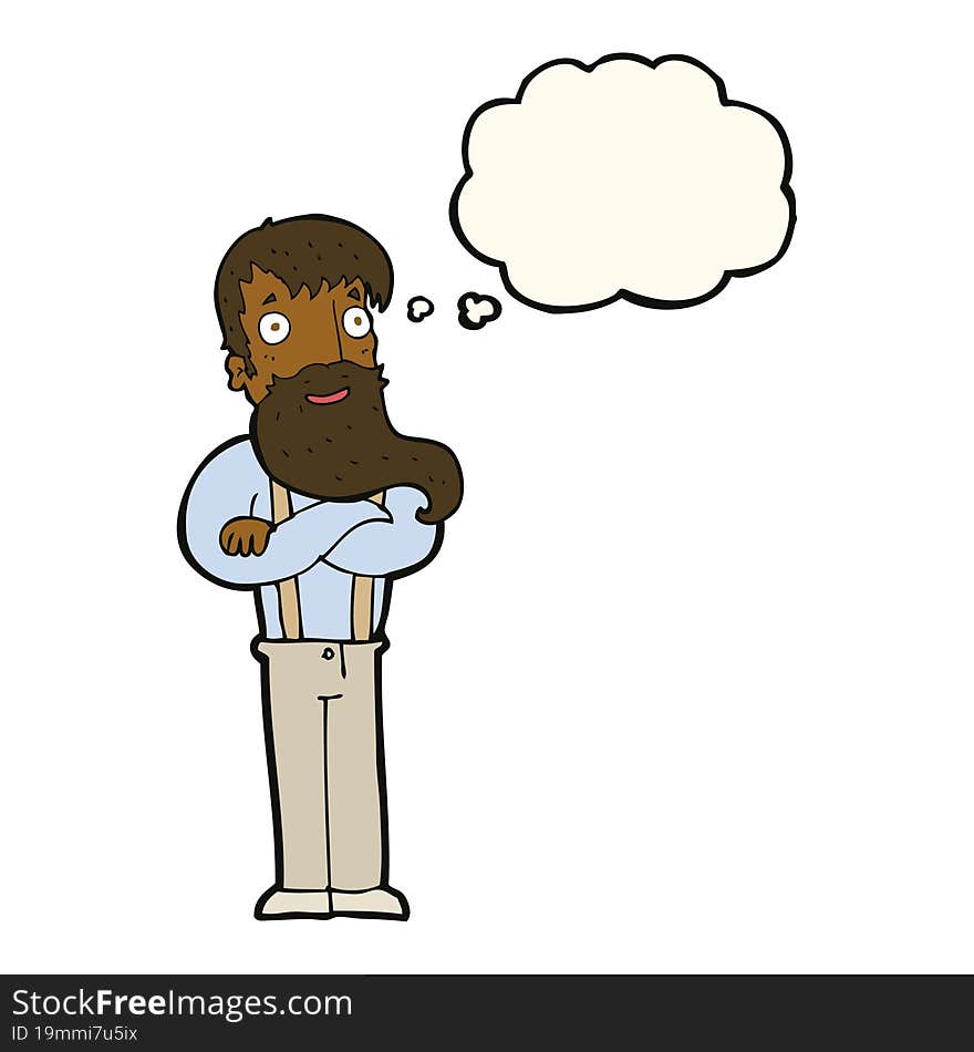 cartoon bearded hipster man with thought bubble