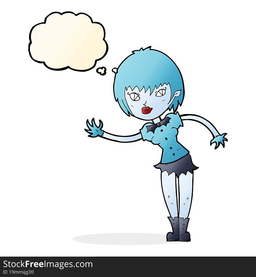 cartoon vampire girl welcoming with thought bubble