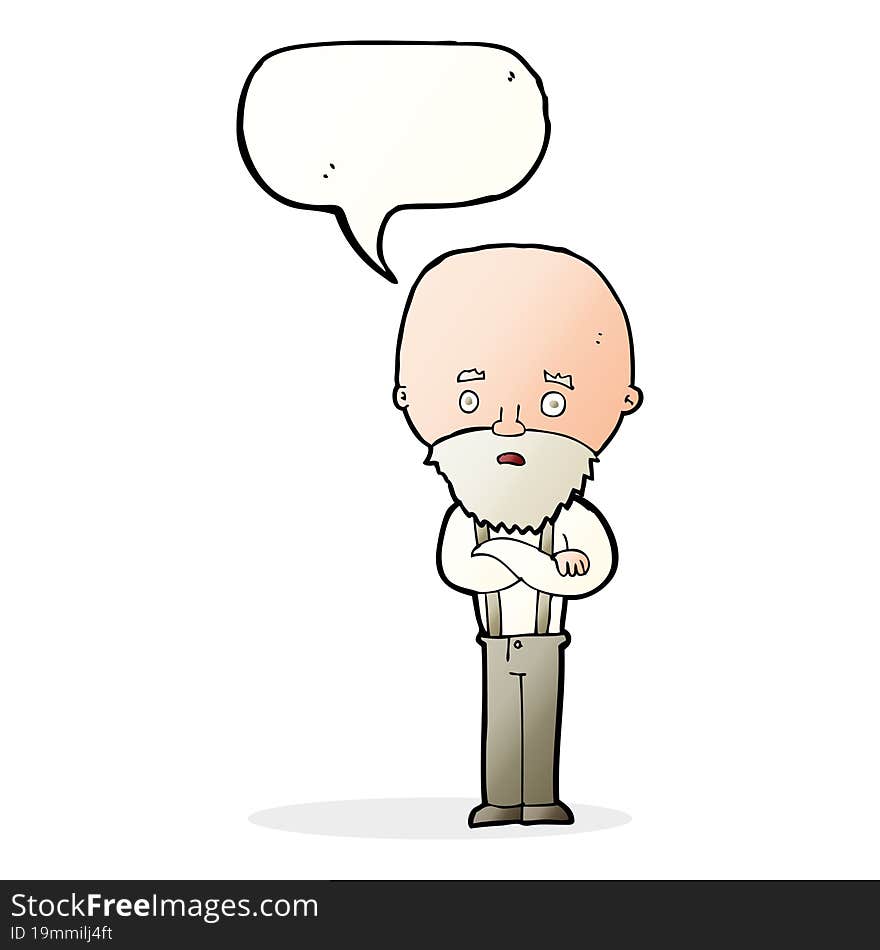 cartoon worried old man with speech bubble