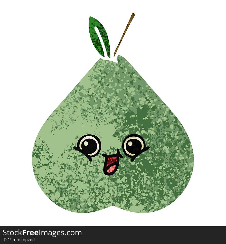 retro illustration style cartoon green pear