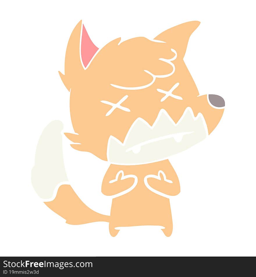 flat color style cartoon cross eyed fox