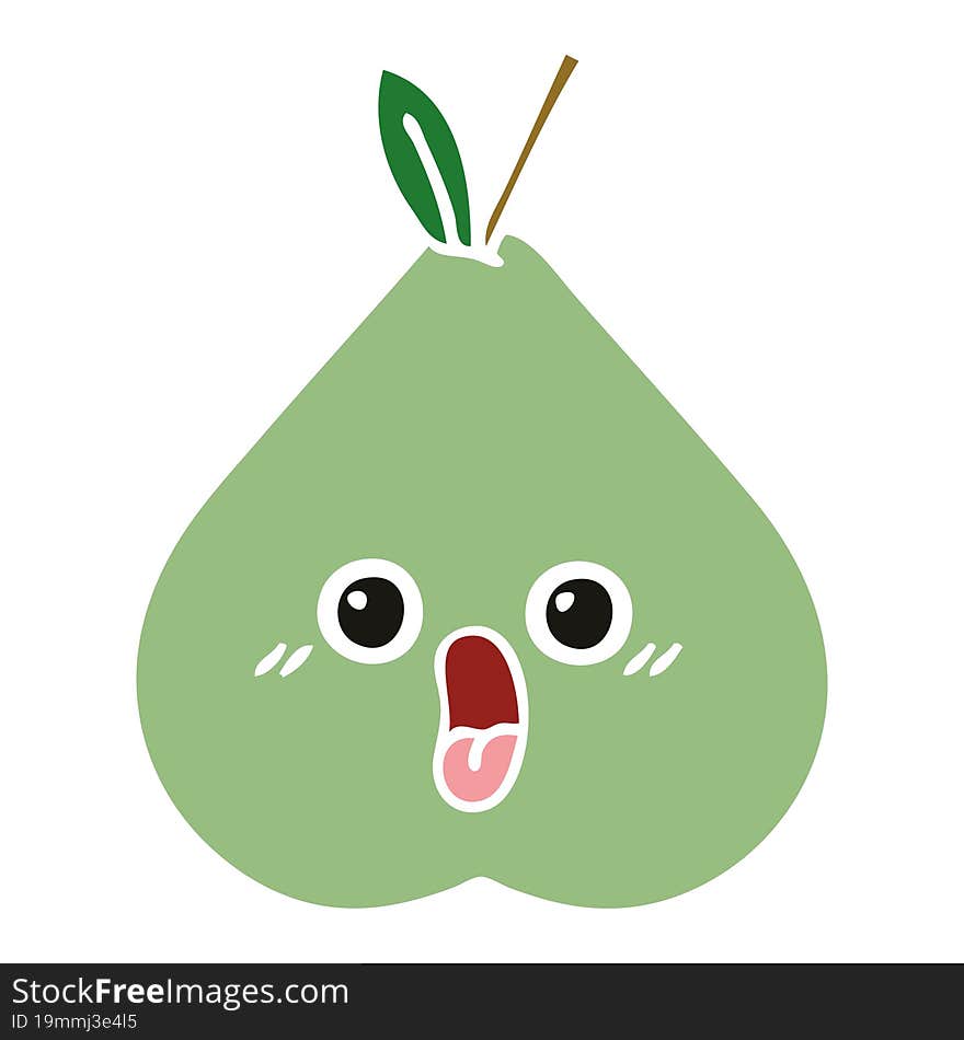 flat color retro cartoon of a green pear