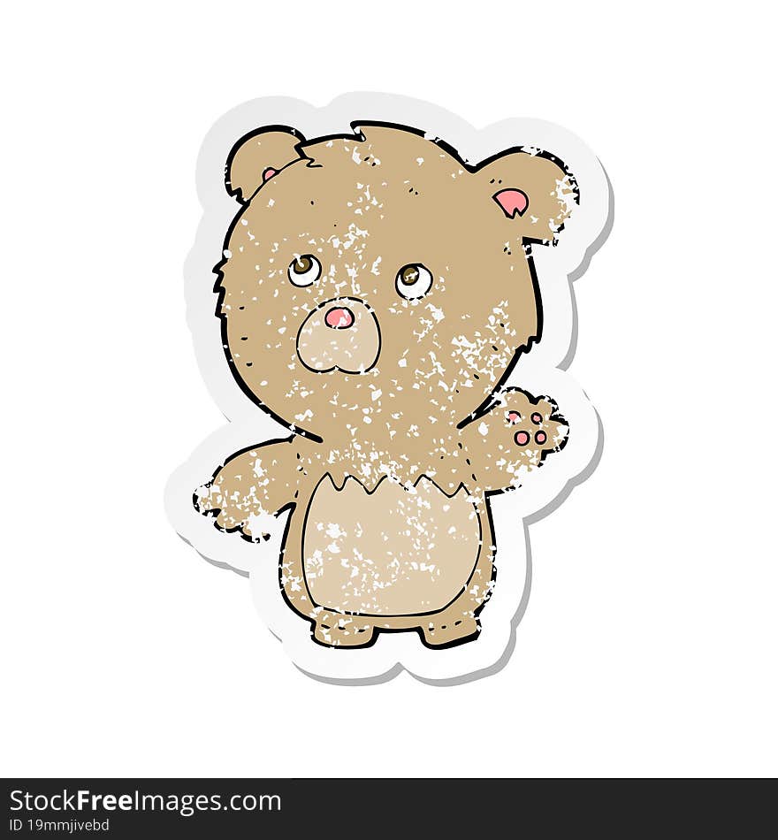 retro distressed sticker of a cartoon teddy bear