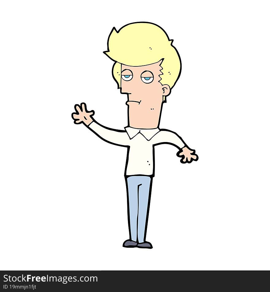 cartoon bored man waving