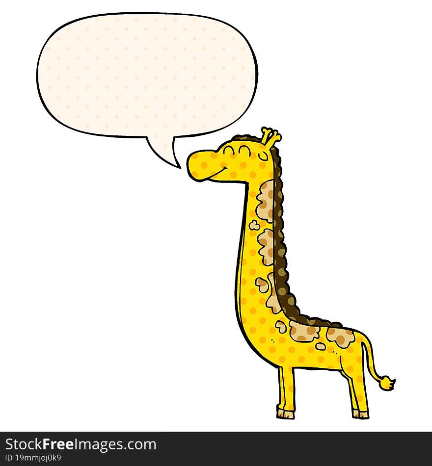 cartoon giraffe with speech bubble in comic book style