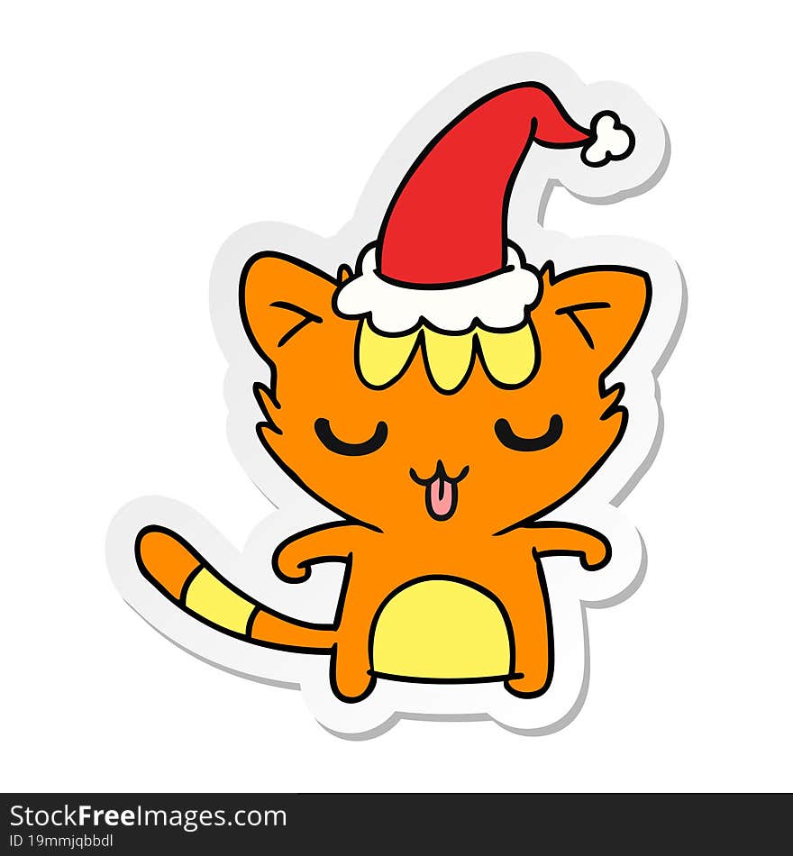 hand drawn christmas sticker cartoon of kawaii cat