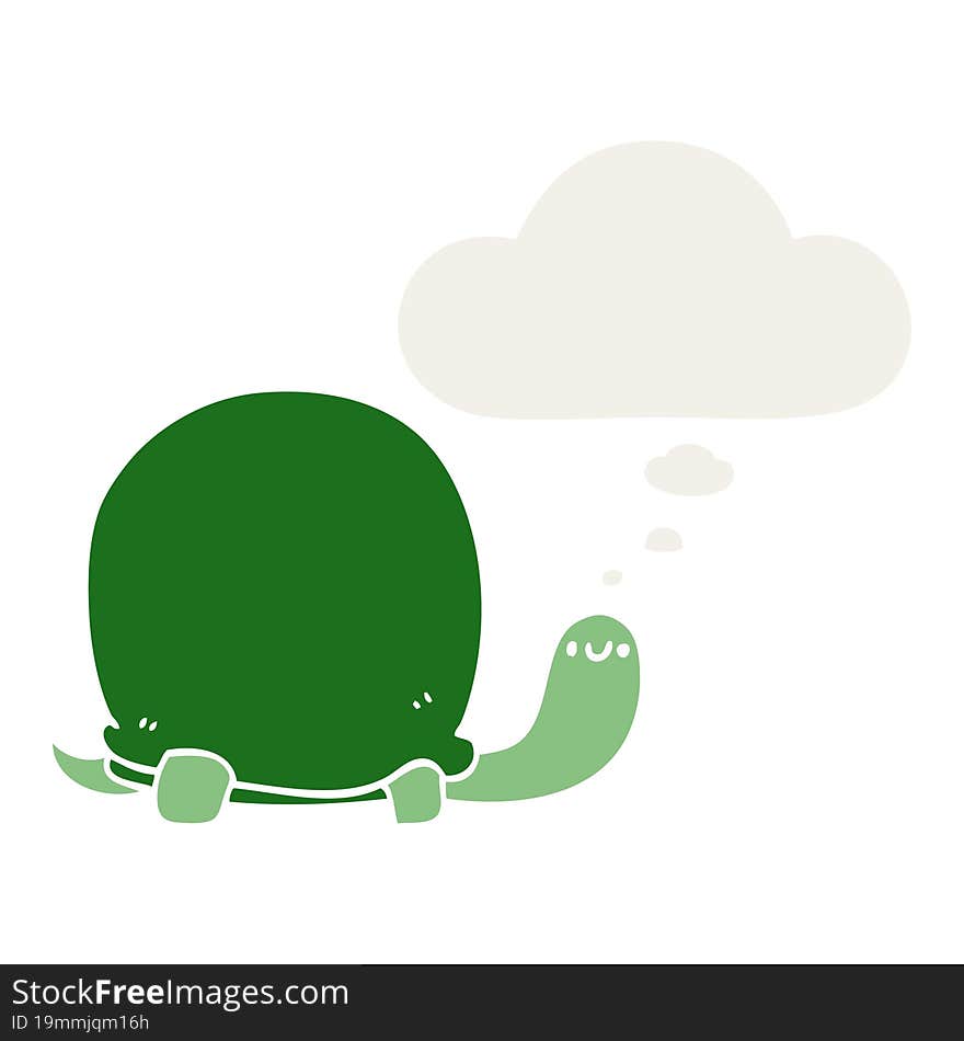 cute cartoon tortoise with thought bubble in retro style