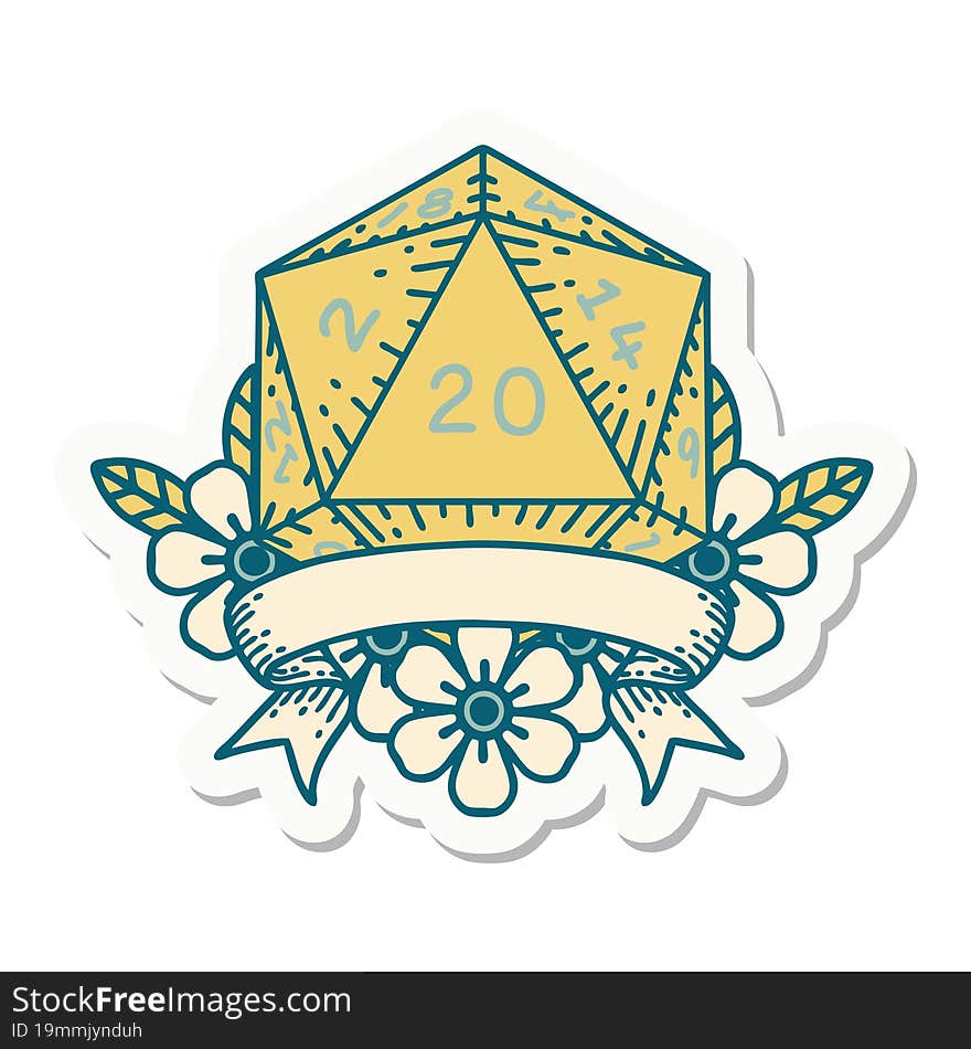 Natural 20 Critical Hit D20 Dice Roll Sticker