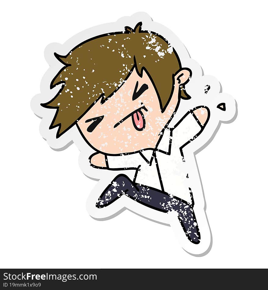 distressed sticker cartoon illustration of a kawaii cute boy. distressed sticker cartoon illustration of a kawaii cute boy