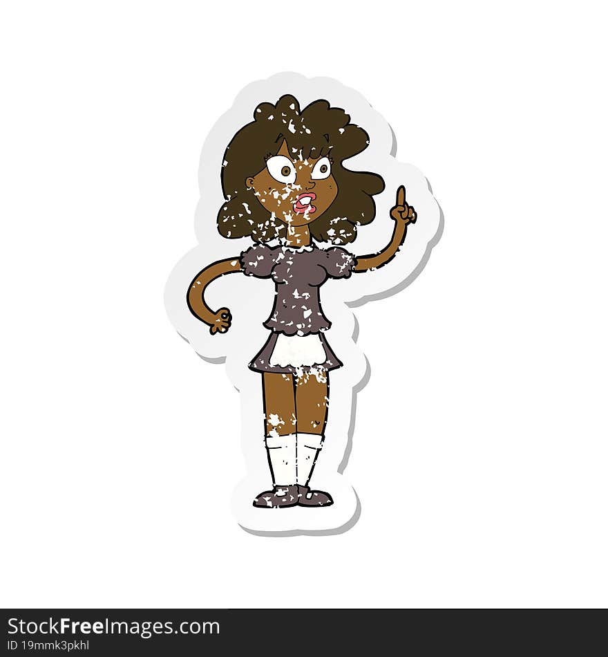 Retro Distressed Sticker Of A Cartoon Worried Maid