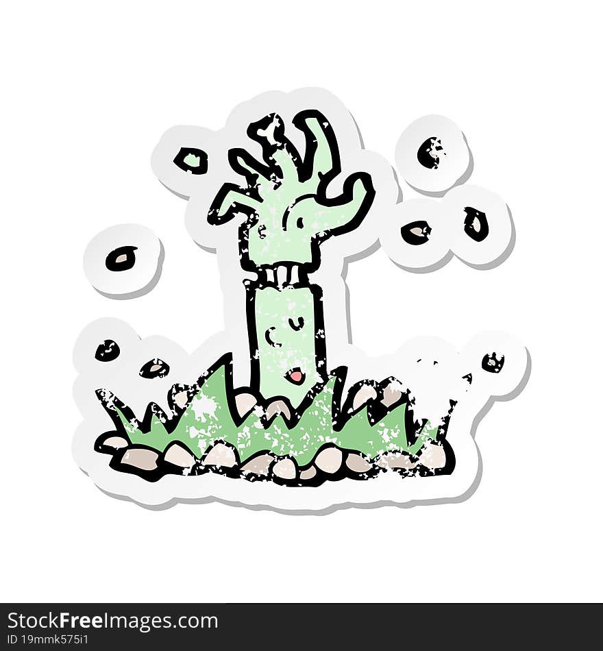 retro distressed sticker of a cartoon zombie arm