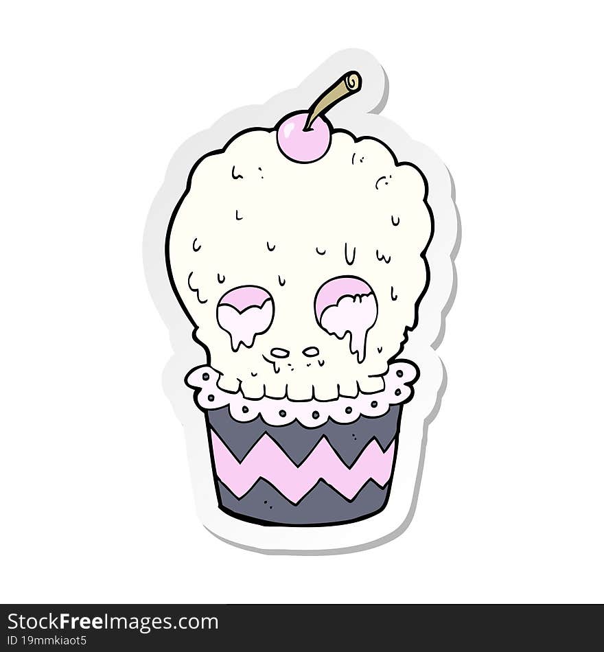 sticker of a spooky skull cupcake cartoon