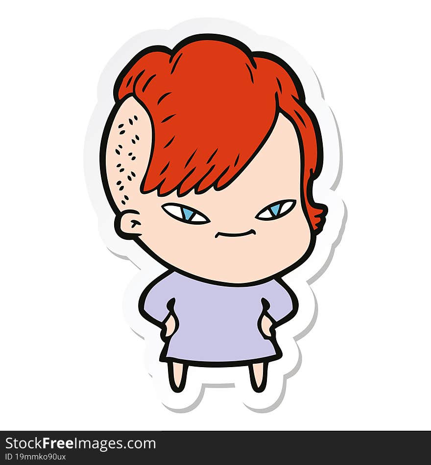 sticker of a cute cartoon girl with hipster haircut