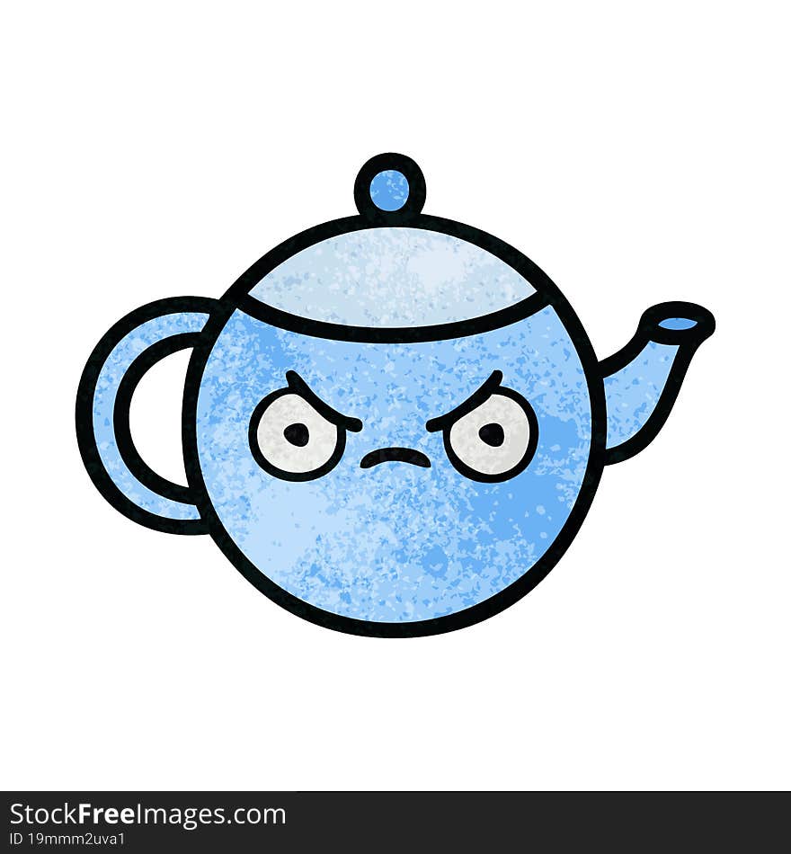 retro grunge texture cartoon of a angry tea pot