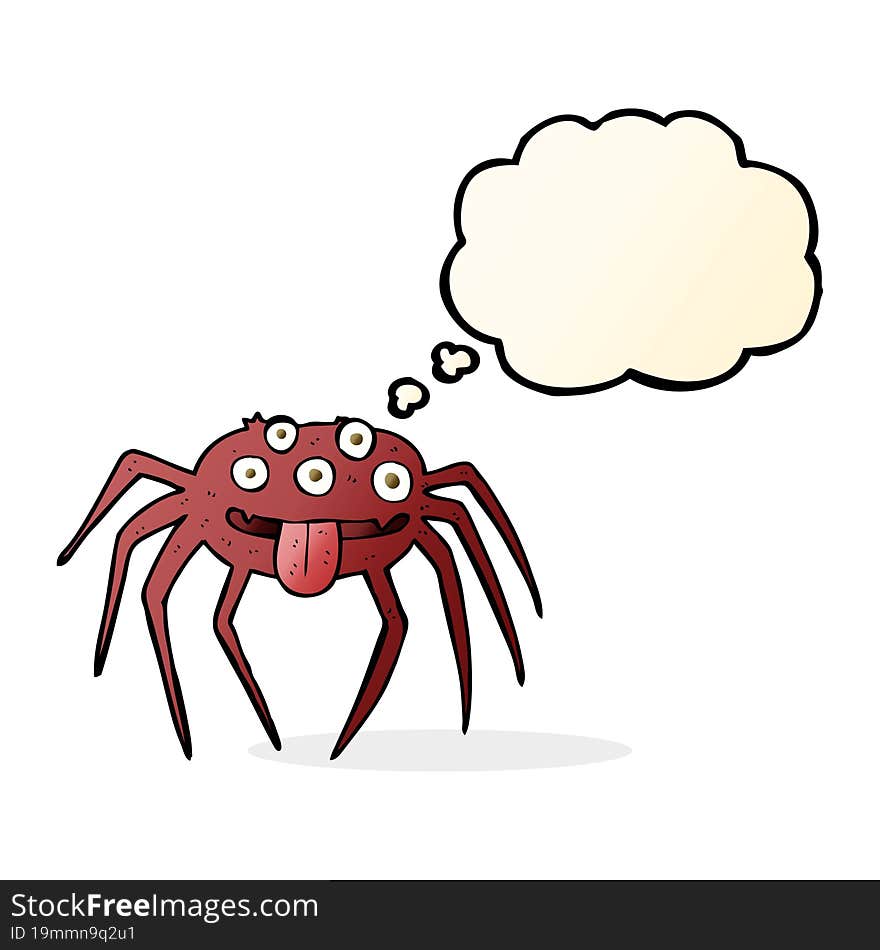 cartoon gross halloween spider with thought bubble