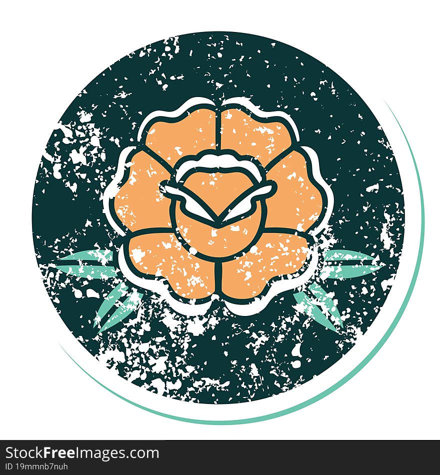 Distressed Sticker Tattoo Style Icon Of A Flower