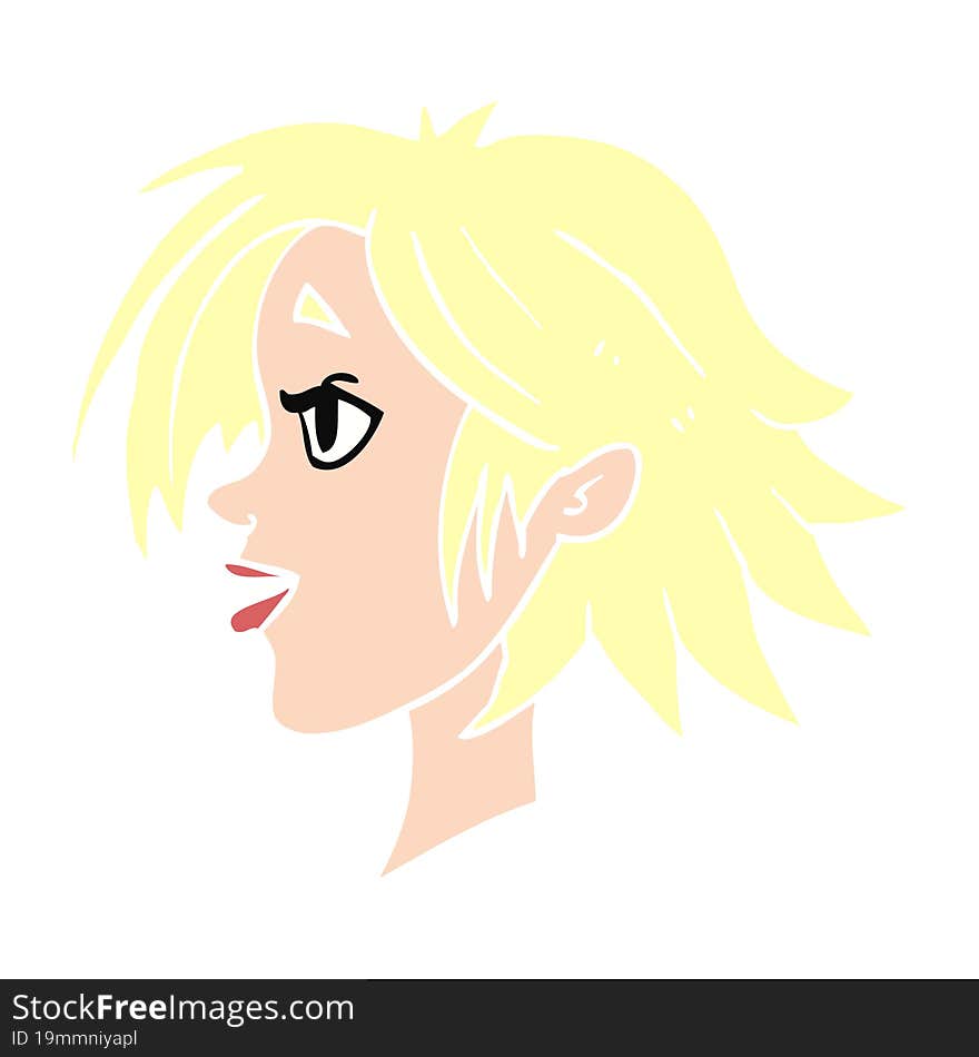 flat color illustration of happy female face. flat color illustration of happy female face