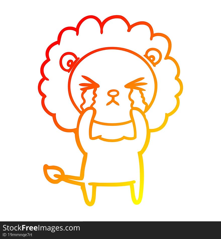 Warm Gradient Line Drawing Cartoon Crying Lion